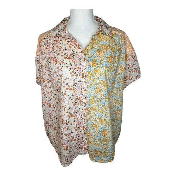 American Eagle Outfitters Tops - NEW American Eagle Women's Medium Oversized Resort Shirt Orange Ditsy Floral
